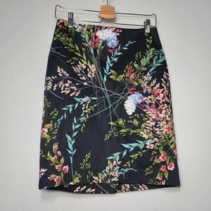 Talbots Skirt Womens 6P Petite Black Floral Pencil Cotton Spandex